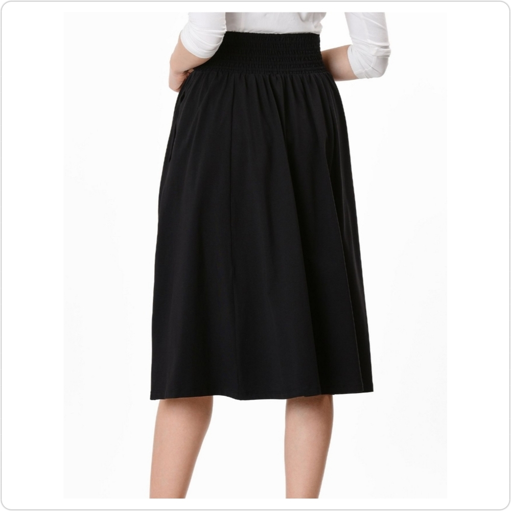 ESHAKTI Elastic Waist Cotton Black Skirt - Smocked - Picture 2 of 5